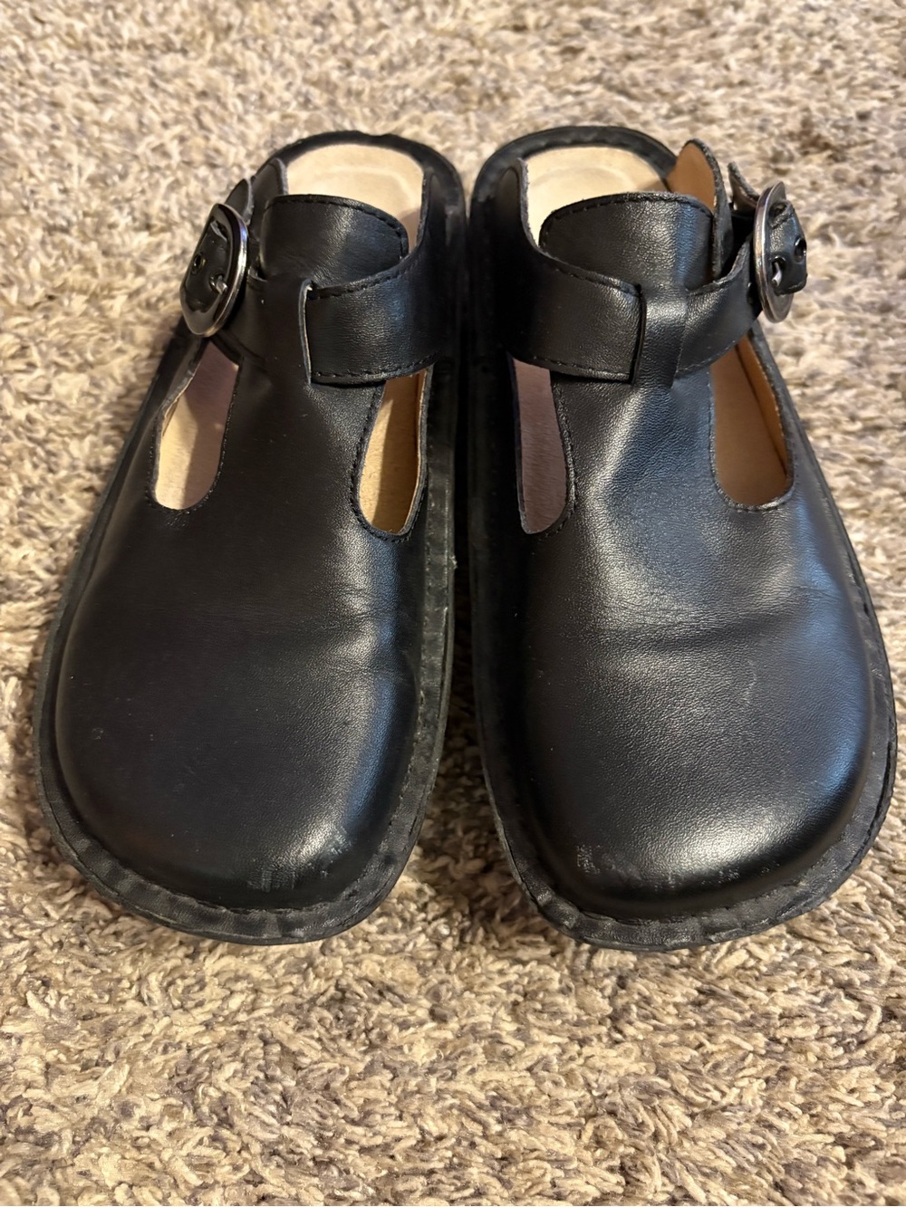 Kids Black Leather T-Strap Shoes